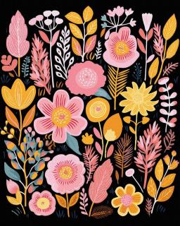 Set pictura pe numere, cu sasiu, Flori traditionale, 40x50 cm