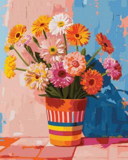 Set pictura pe numere, cu sasiu, Gerbera in Romania, 40x50 cm