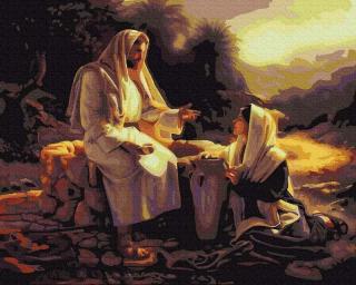 Set pictura pe numere, cu sasiu, Iisus si femeia samariteana,40x50 cm