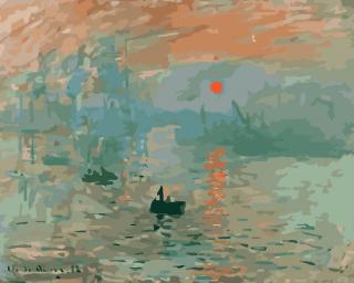Set pictura pe numere, cu sasiu, Impresie, rasarit de soare - Monet, 40x50 cm