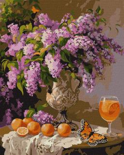 Set pictura pe numere, cu sasiu, Liliac si portocale, 40x50 cm