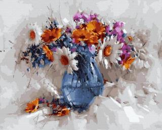 Set pictura pe numere, cu sasiu, Natura statica cu margarete si galbenele, 40x50 cm