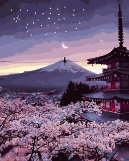 Set pictura pe numere, cu sasiu, Noapte de primavara in Japonia, 40x50 cm