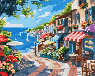 Set pictura pe numere, cu sasiu, Oras la mare, 40x50 cm