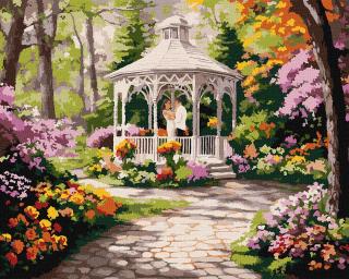Set pictura pe numere, cu sasiu, Pavilion cu flori, 40x50 cm