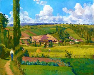 Set pictura pe numere, cu sasiu, Peisaj la Patis - Camille Pissarro, 40x50 cm