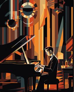 Set pictura pe numere, cu sasiu, Pianist - Art Deco, 40x50 cm