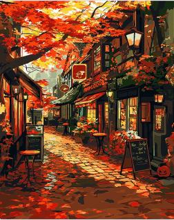 Set pictura pe numere, cu sasiu, Strada cafenelelor, toamna, 40x50 cm