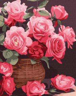 Set pictura pe numere, cu sasiu, Trandafiri in cos, 40x50 cm
