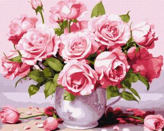 Set pictura pe numere, cu sasiu, Trandafiri roz, 40x50 cm