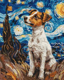 Set pictura pe numere, cu sasiu, Un adorabil jack russell, 40x50 cm