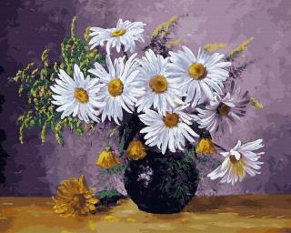 Set pictura pe numere, cu sasiu, Vaza cu margarete, 40x50 cm