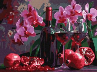 Set pictura pe numere, cu sasiu, Vin si orhidee, 30x40 cm