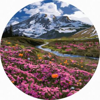 Set pictura pe numere rotunda, cu sasiu, Campii montane, O40cm