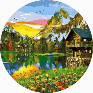 Set pictura pe numere rotunda, cu sasiu, Culorile vii ale naturii, O40cm