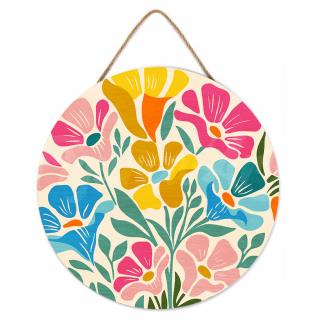 Set pictura pe numere rotunda, pe lemn, Motive florale, O30cm