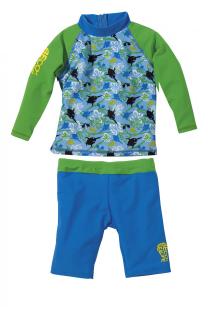Costum baie copii 2 piese, Sunshine, protectie UV 50+, albastru  verde, 104 cm