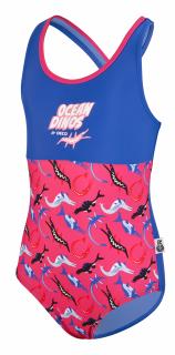 Costum de inot, Fete, protectie UV 50+, Ocean Dinos, 80 cm, Roz