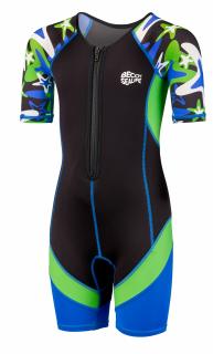 Costum de inot neopren, Copii, protectie UV 50+, 80 cm, Shorty, Albastru Verde