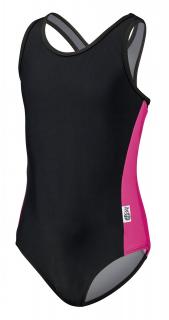 Costum pentru inot fete, protectie UV 50+, roz negru, 128 cm