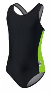 Costum pentru inot fete, protectie UV 50+, verde negru, 140 cm