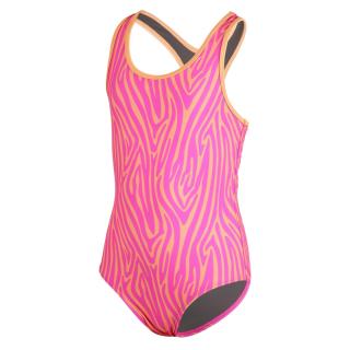 Costum pentru  inot fete ,Zebra Vibes, roz portocaliu, 128 cm