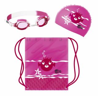 Set inot copii ,casca+ ochelari +saculet echipament, roz