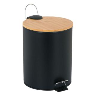 Cos pentru baie metalic-capac negru din bambus-5 lt