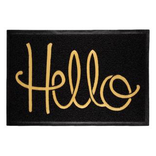 Covor de usa - exterior negru Auriu Mesaj   Hello   60x40 cm
