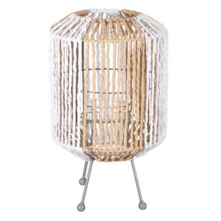 Lampa decorativa cu picioare metalice,tricotata,alb-bej 19x31 cm