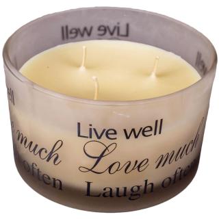Lumanare aromatica,  live well,love much,laugh often,   7.8X12.8 cm