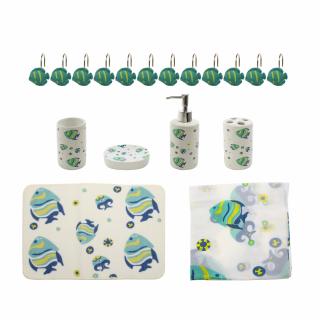 Set accesorii pentru baie, model pesti, 18 piese