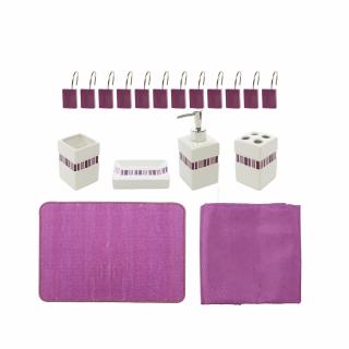 Set accesorii pentru baie, mov 18 piese