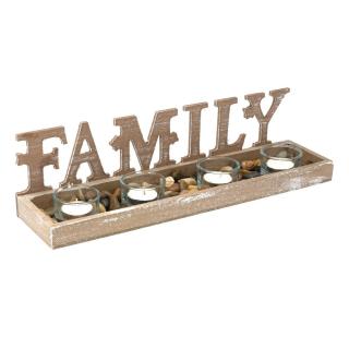 Suport pentru lumanari din lemn, sfesnice si pietre decorative,  FAMILY,  -38.5x9.5x10 cm