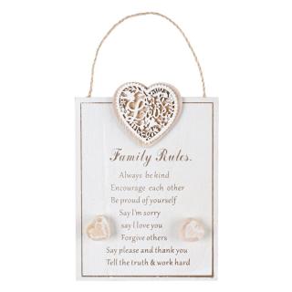 Tableta din lemn decorativa-Family Rules 14.5x20 cm