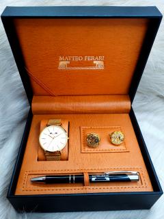 Set cadou pentru barbati Matteo Ferari, ceas, butoni, pix metalic MF001B110G