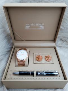 Set cadou pentru barbati Matteo Ferari, ceas, butoni, pix metalic MF002B110G