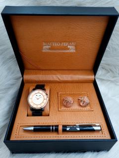 Set cadou pentru barbati Matteo Ferari, ceas, butoni, pix metalic MF003B110G