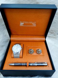 Set cadou pentru barbati Matteo Ferari, ceas, butoni, pix metalic MF004B110G