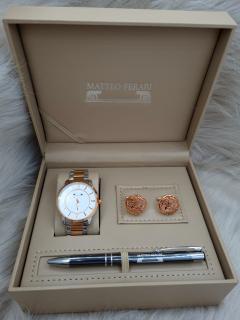 Set cadou pentru barbati Matteo Ferari, ceas, butoni, pix metalic MF006B110G