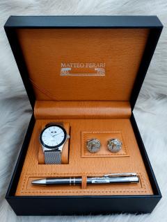 Set cadou pentru barbati Matteo Ferari, ceas, butoni, pix metalic MF011B110G