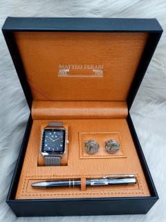 Set cadou pentru barbati Matteo Ferari, ceas, butoni, pix metalic MF012B110G