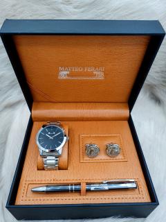 Set cadou pentru barbati Matteo Ferari, ceas, butoni, pix metalic MF013B110G