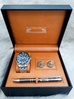Set cadou pentru barbati Matteo Ferari, ceas, butoni, pix metalic MF014B110G