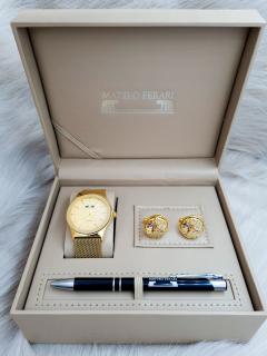 Set cadou pentru barbati Matteo Ferari, ceas, butoni, pix metalic MF015B110G