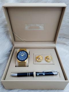 Set cadou pentru barbati Matteo Ferari, ceas, butoni, pix metalic MF016B110G