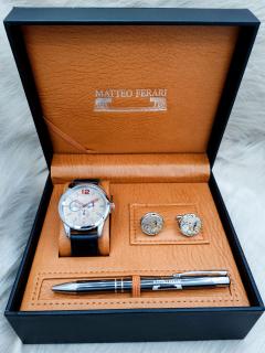 Set cadou pentru barbati Matteo Ferari, ceas, butoni, pix metalic MF018B110G