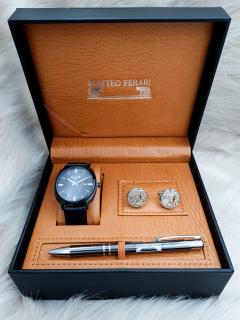 Set cadou pentru barbati Matteo Ferari, ceas, butoni, pix metalic MF020B110G