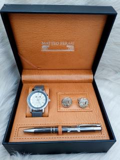 Set cadou pentru barbati Matteo Ferari, ceas, butoni, pix metalic MF021B110G