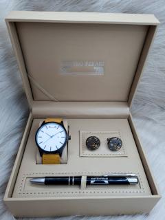 Set cadou pentru barbati Matteo Ferari, ceas, butoni, pix metalic MF022B110G